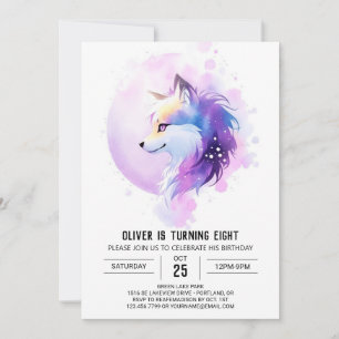 Cute Watercolor Wolf Birthday Invitation