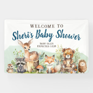 Cute Watercolor Woodland Animal Baby Shower Banner