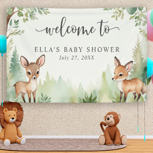 Cute Watercolor Woodland Animals Baby Shower Banner