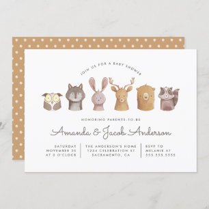 Cute Watercolor Woodland Animals Baby Shower Invitation