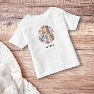 Cute Watercolor Woodland Animals Name Toddler T-Shirt