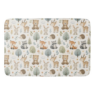 Cute Watercolor Woodland Animals - Nursery & Kids Bath Mat