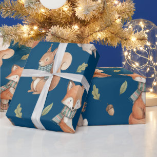 Cute Watercolor Woodland Animals Wrapping Paper