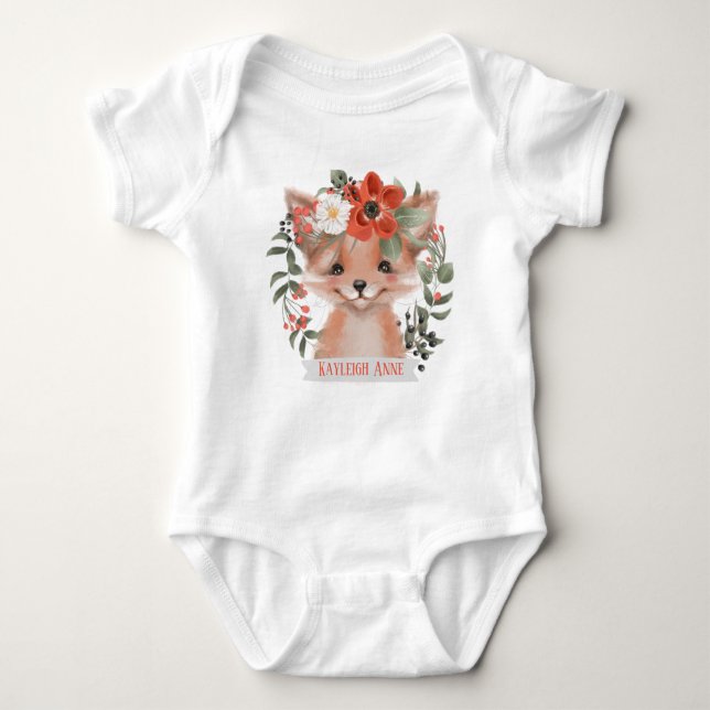 Cute Watercolor Woodland Baby Fox Bodysuit (Front)