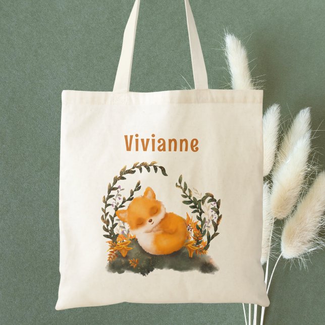 Cute Watercolor Woodland Fox Kids'  Tote Bag (Creator Uploaded)