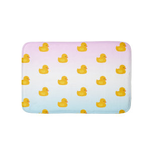 Cute watercolor yellow duck pattern blue gradient bath mat