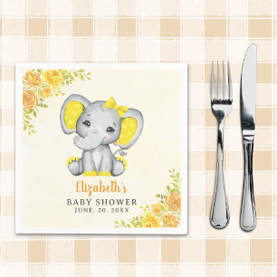 Cute Watercolor Yellow Elephant Baby shower Girl Napkin