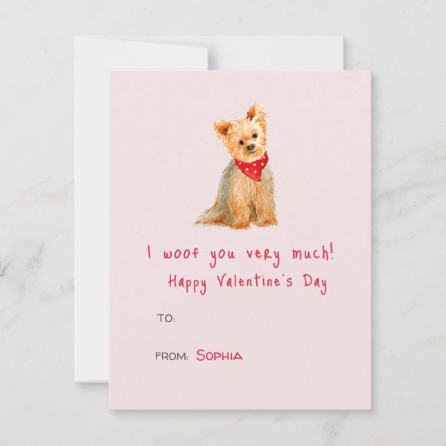 Cute watercolor Yorkie Dog Valentines day  Card (Front)