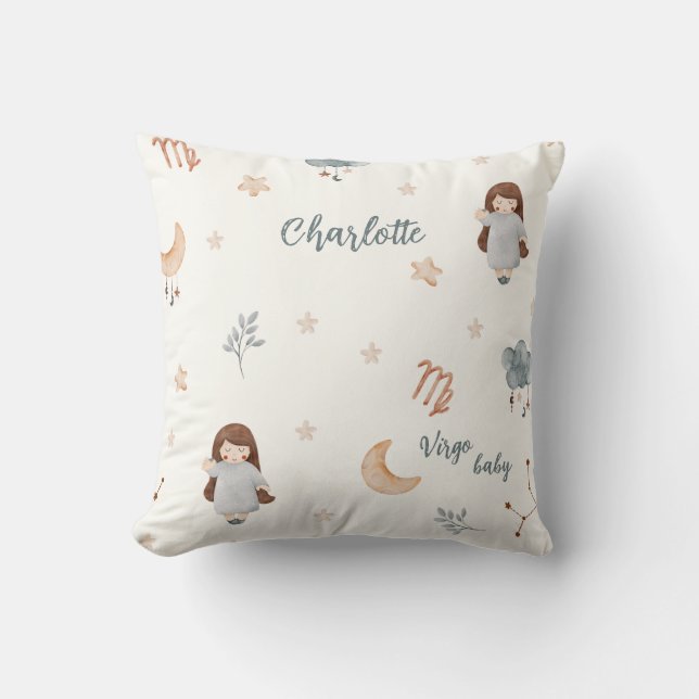 Cute Watercolor Zodiac sign Virgo Cushion (Front)