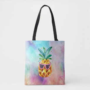 Cute Watercolors Pineapple In Sunglasses Tote Bag