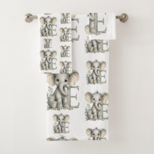 Cute watercolour baby animal alphabet Elephant Bath Towel Set