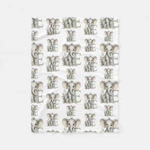 Cute watercolour baby animal alphabet Elephant Fleece Blanket