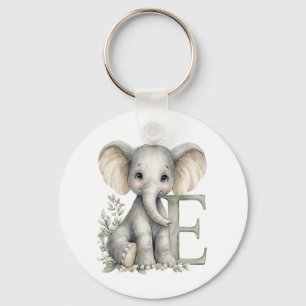 Cute watercolour baby animal alphabet Elephant Key Ring