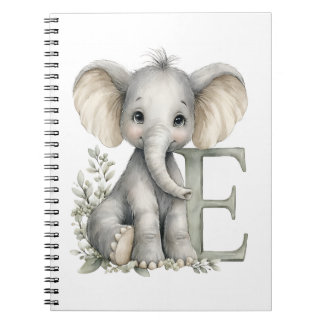 Cute watercolour baby animal alphabet Elephant Notebook