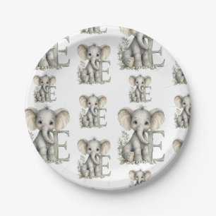 Cute watercolour baby animal alphabet Elephant Paper Plate