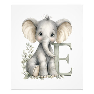 Cute watercolour baby animal alphabet Elephant Photo Print
