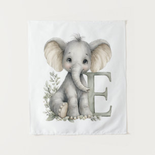 Cute watercolour baby animal alphabet Elephant Tapestry