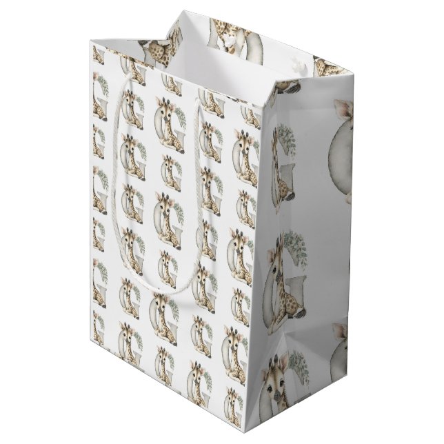 Cute watercolour baby animal alphabet Giraffe Medium Gift Bag (Back Angled)