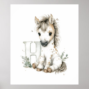 Cute watercolour baby animal alphabet Horse Poster