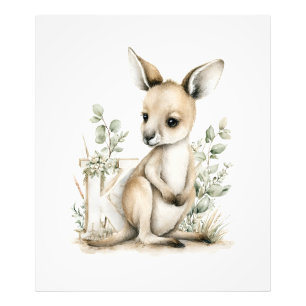 Cute watercolour baby animal alphabet Kangaroo Photo Print