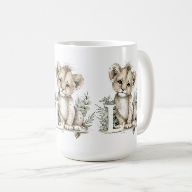 Cute watercolour baby animal alphabet Lion Coffee Mug (Front Right)