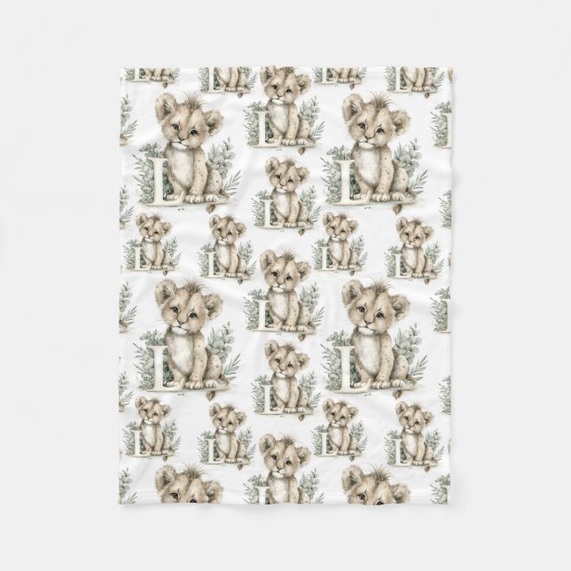 Cute watercolour baby animal alphabet Lion Fleece Blanket (Front)