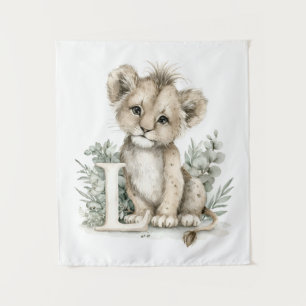 Cute watercolour baby animal alphabet Lion Tapestry