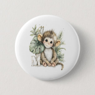 Cute watercolour baby animal alphabet monkey 6 cm round badge