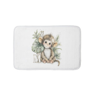 Cute watercolour baby animal alphabet monkey bath mat