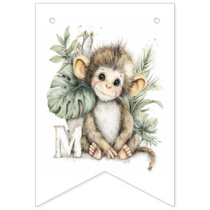 Cute watercolour baby animal alphabet monkey bunting 