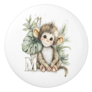 Cute watercolour baby animal alphabet monkey ceramic knob