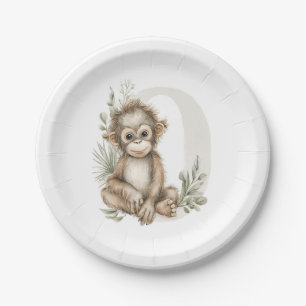 Cute watercolour baby animal alphabet Orangutan Paper Plate