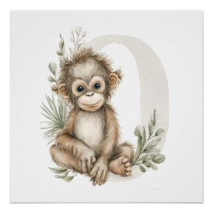 Cute watercolour baby animal alphabet Orangutan Poster