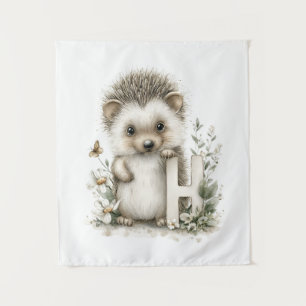 Cute Watercolour Baby Animals Alphabet Hedgehog Tapestry