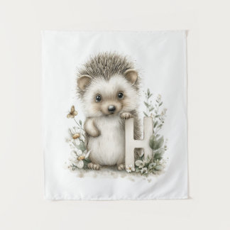 Cute Watercolour Baby Animals Alphabet Hedgehog Tapestry