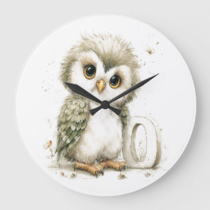 Cute Watercolour Baby Animals Alphabet Owl Large Clock