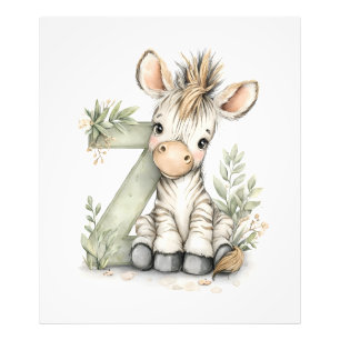 Cute Watercolour Baby Animals Alphabet Zebra Photo Print