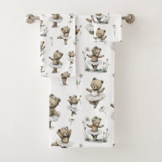 Cute Watercolour Ballerina Bear Design in tutus Bath Towel Set