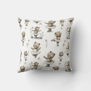 Cute Watercolour Ballerina Bear Design in tutus Cushion