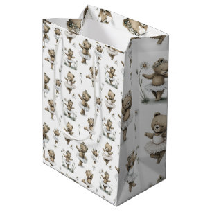 Cute Watercolour Ballerina Bear Design in tutus Medium Gift Bag