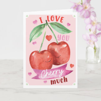 Cute Watercolour Cherry Valentine Card Anniversary