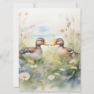Cute Watercolour Duck Beak To Beak Blank Card