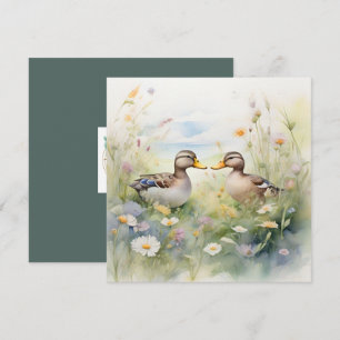 Cute Watercolour Duck Beak To Beak Blank Card
