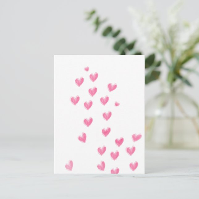 Cute Watercolour Hearts Valentine's Day Postcard (Standing Front)