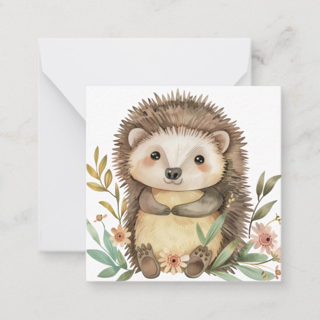 Cute Watercolour Hedgehog Note Card (Front)