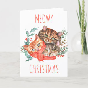 Cute Watercolour Kittens Meowy Christmas Card
