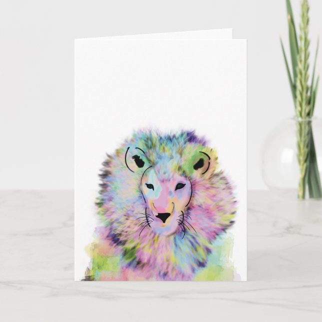 Cute Watercolour Lion Greeting Card (Front)