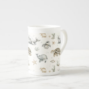 Cute Watercolour Ocean Baby Animals Bone China Mug
