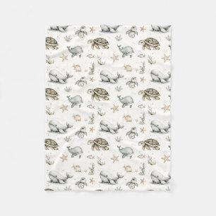 Cute Watercolour Ocean Baby Animals  Fleece Blanket