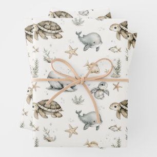 Cute Watercolour Ocean Baby Animals  Wrapping Paper Sheet